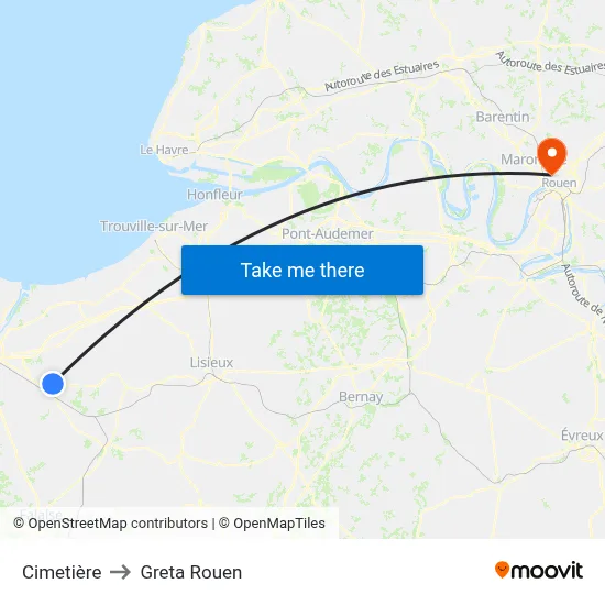 Cimetière to Greta Rouen map