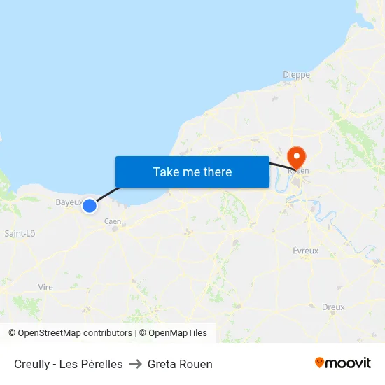 Creully - Les Pérelles to Greta Rouen map