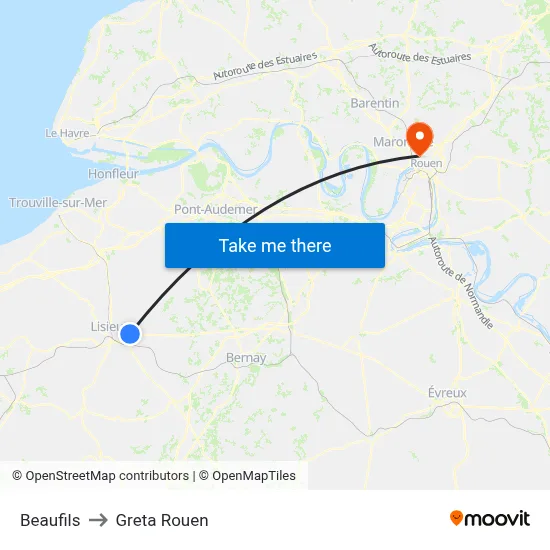Beaufils to Greta Rouen map
