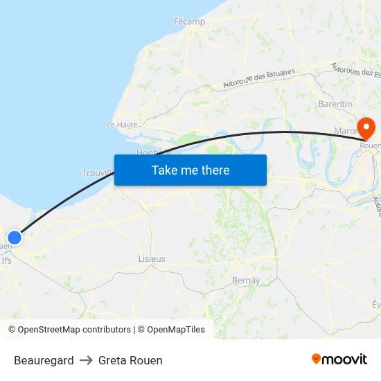 Beauregard to Greta Rouen map