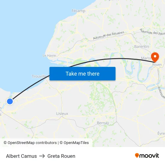Albert Camus to Greta Rouen map