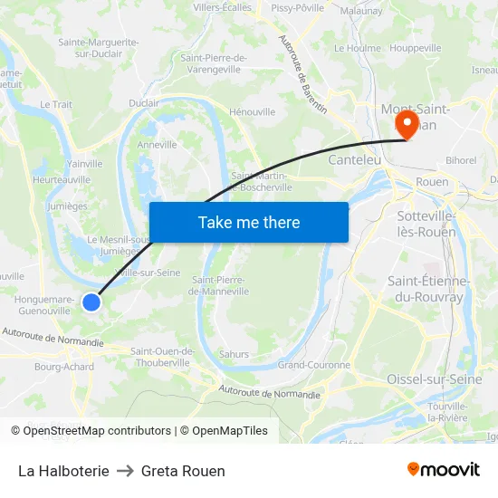La Halboterie to Greta Rouen map