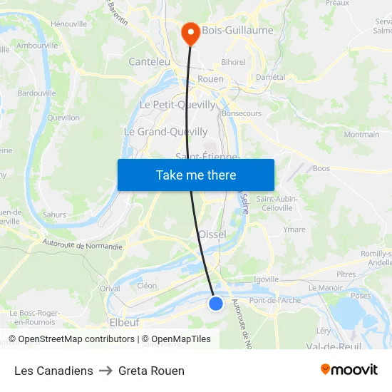 Les Canadiens to Greta Rouen map