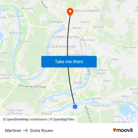 Martinet to Greta Rouen map