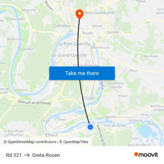 Rd 321 to Greta Rouen map