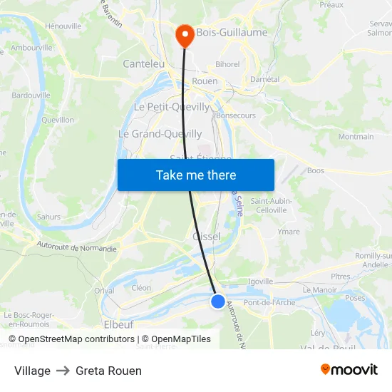 Village to Greta Rouen map