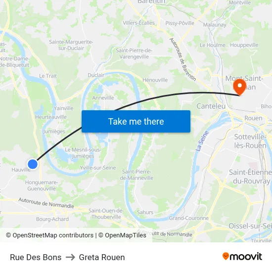 Rue Des Bons to Greta Rouen map