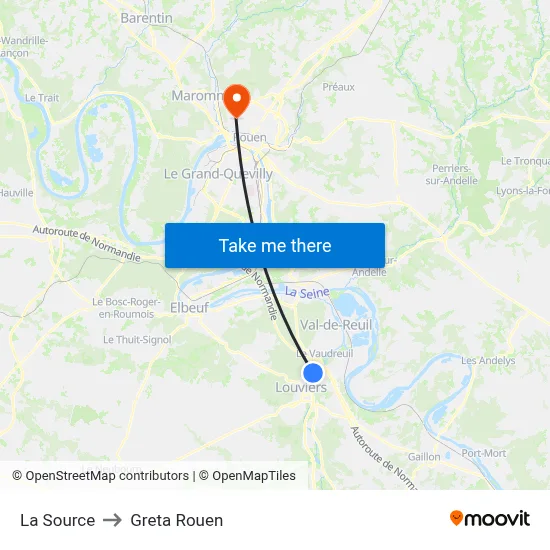 La Source to Greta Rouen map