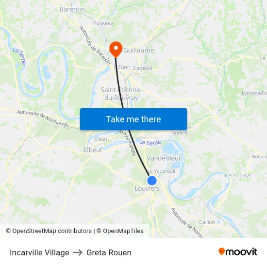 Incarville Village to Greta Rouen map