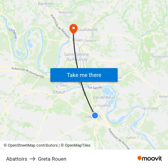 Abattoirs to Greta Rouen map