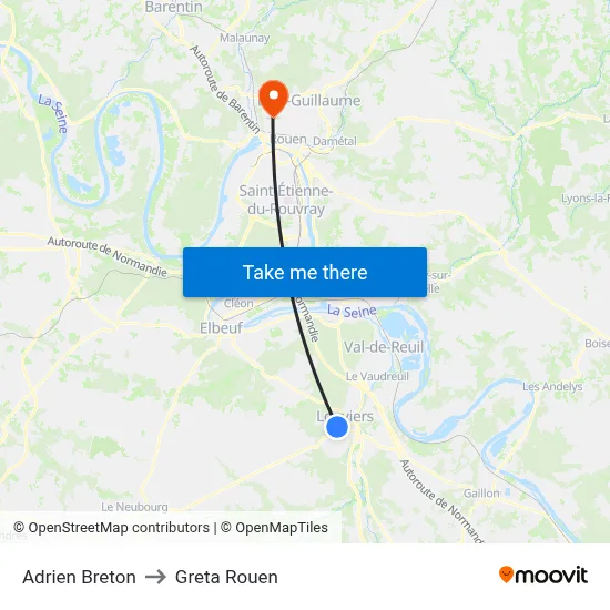 Adrien Breton to Greta Rouen map