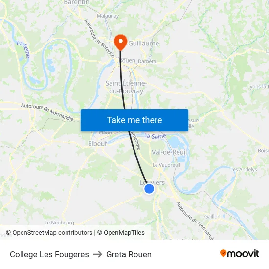 College Les Fougeres to Greta Rouen map