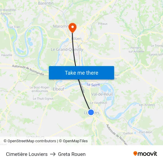 Cimetière Louviers to Greta Rouen map