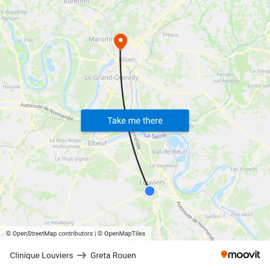 Clinique Louviers to Greta Rouen map