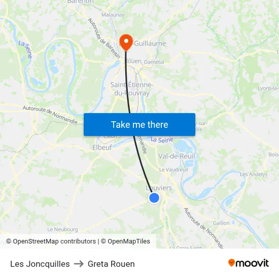 Les Joncquilles to Greta Rouen map