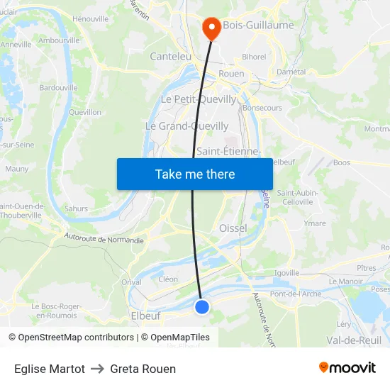 Eglise Martot to Greta Rouen map