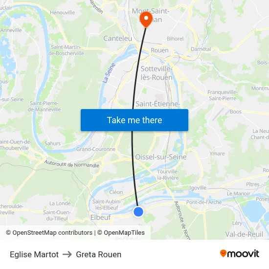Eglise Martot to Greta Rouen map