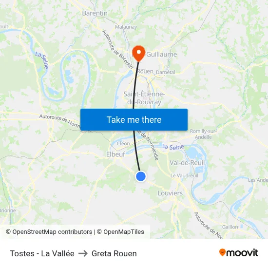 Tostes - La Vallée to Greta Rouen map