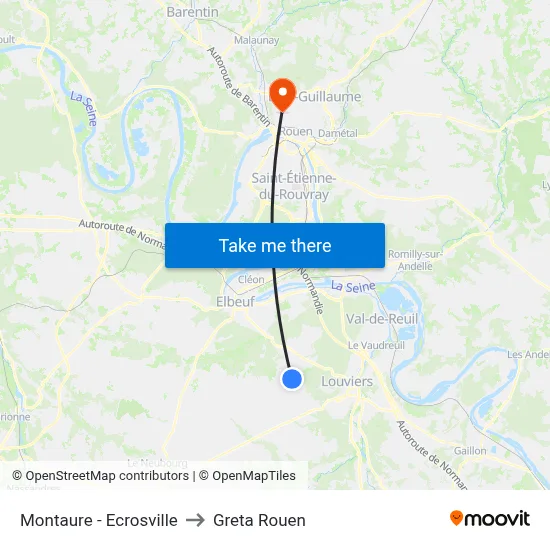 Montaure - Ecrosville to Greta Rouen map