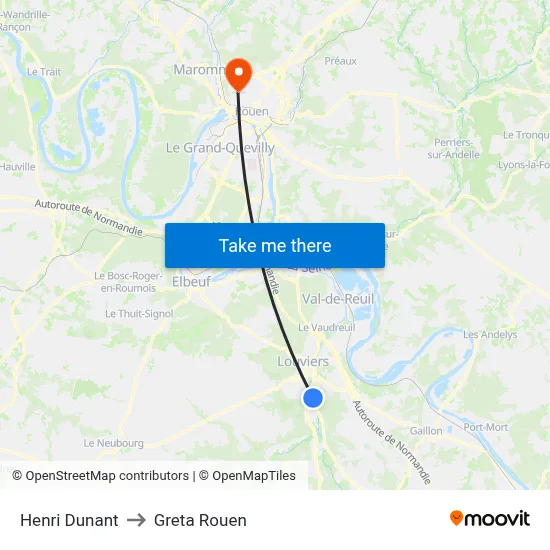 Henri Dunant to Greta Rouen map