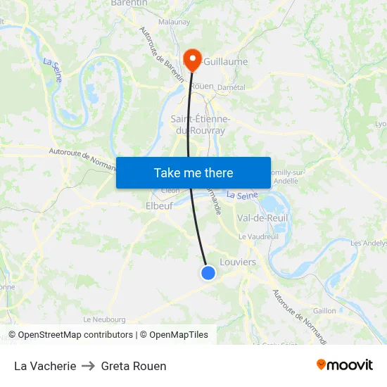 La Vacherie to Greta Rouen map