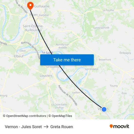 Vernon - Jules Soret to Greta Rouen map