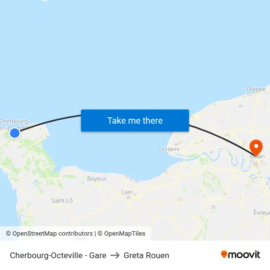 Cherbourg-Octeville - Gare to Greta Rouen map