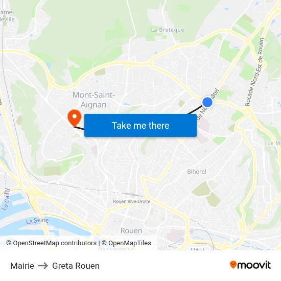 Mairie to Greta Rouen map