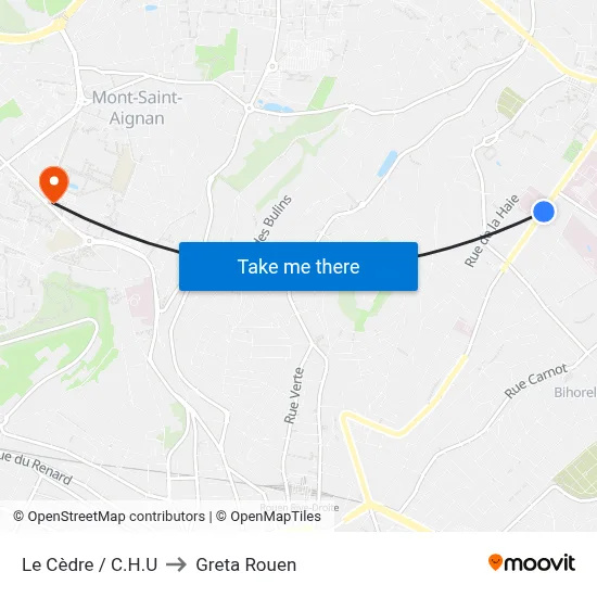 Le Cèdre / C.H.U to Greta Rouen map
