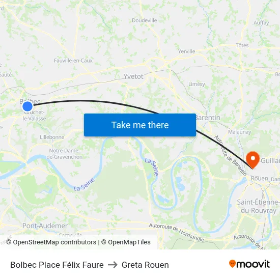 Bolbec Place Félix Faure to Greta Rouen map