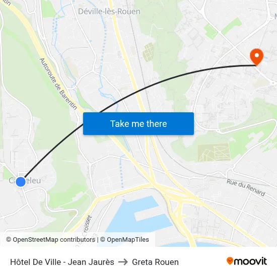 Hôtel De Ville - Jean Jaurès to Greta Rouen map