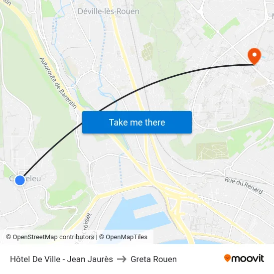 Hôtel De Ville - Jean Jaurès to Greta Rouen map