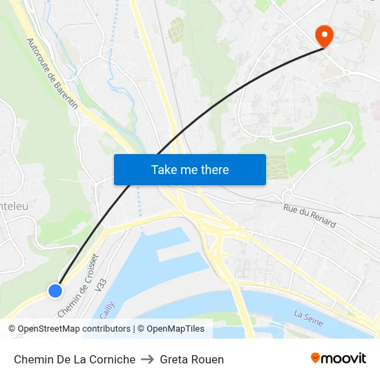 Chemin De La Corniche to Greta Rouen map