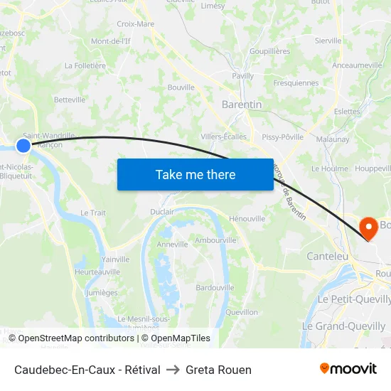 Caudebec-En-Caux - Rétival to Greta Rouen map
