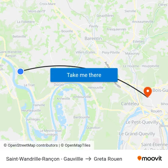 Saint-Wandrille-Rançon - Gauvillle to Greta Rouen map