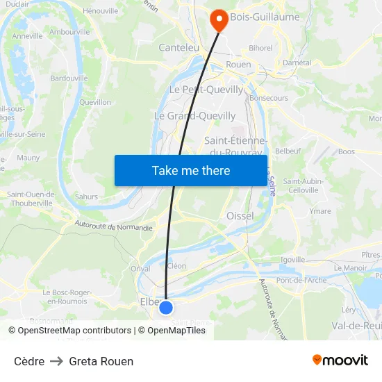 Cèdre to Greta Rouen map