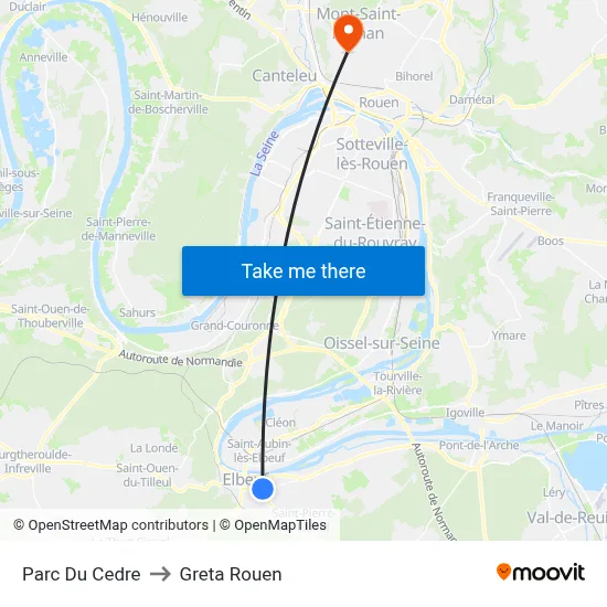 Parc Du Cedre to Greta Rouen map