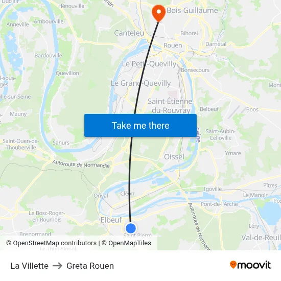 La Villette to Greta Rouen map