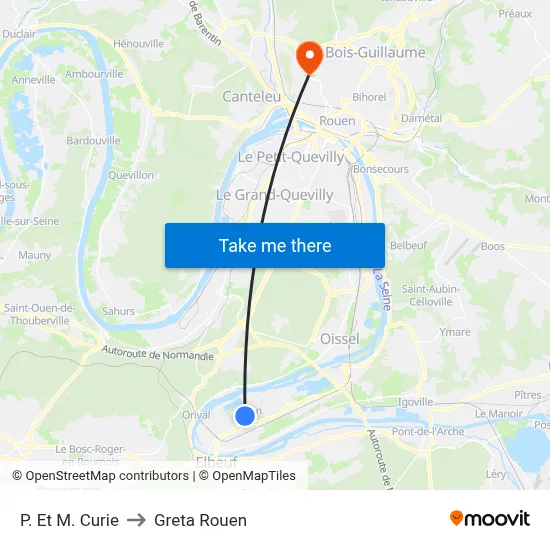 P. Et M. Curie to Greta Rouen map