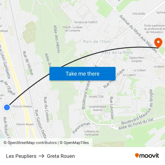 Les Peupliers to Greta Rouen map