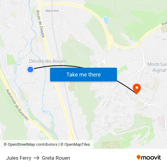 Jules Ferry to Greta Rouen map