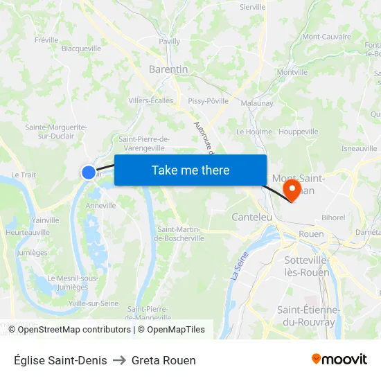 Église Saint-Denis to Greta Rouen map