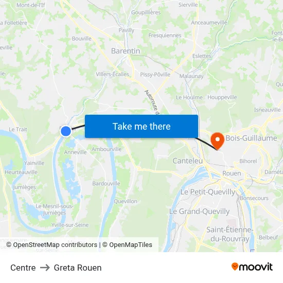 Centre to Greta Rouen map