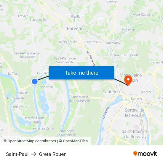 Saint-Paul to Greta Rouen map