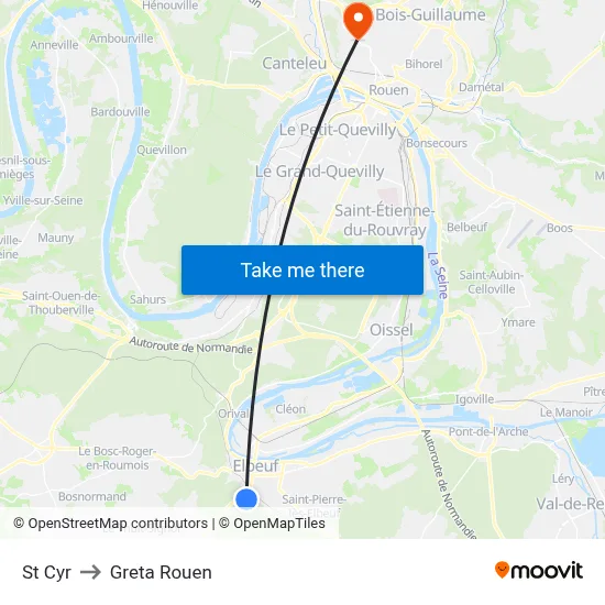 St Cyr to Greta Rouen map