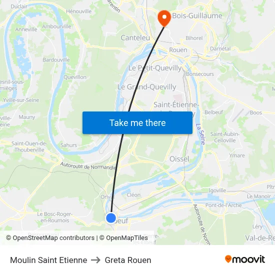 Moulin Saint Etienne to Greta Rouen map