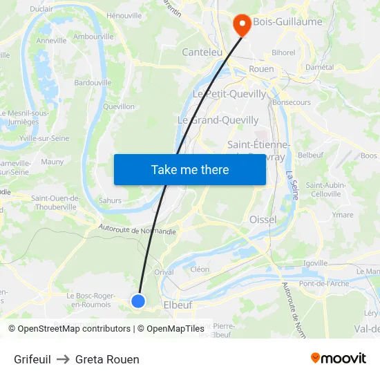 Grifeuil to Greta Rouen map