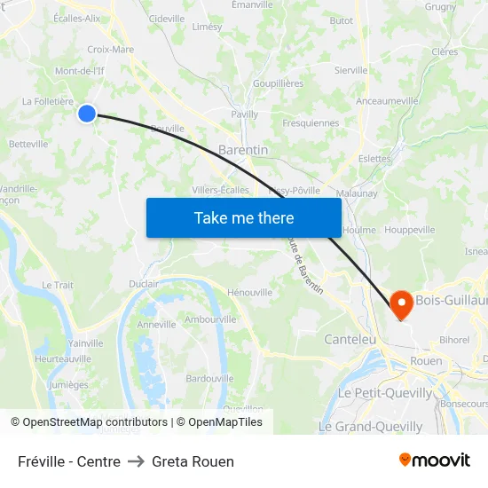 Fréville - Centre to Greta Rouen map