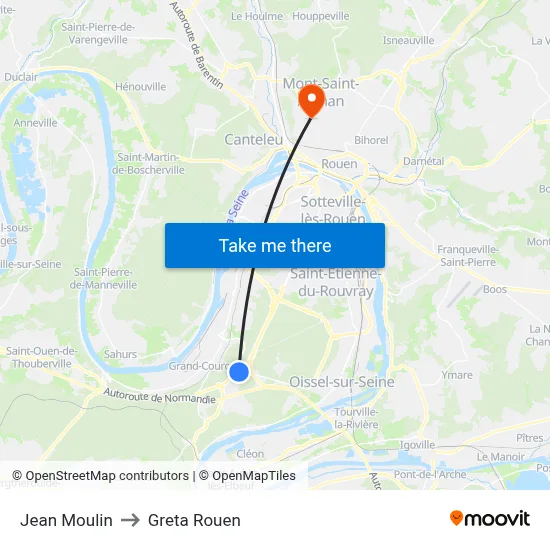 Jean Moulin to Greta Rouen map