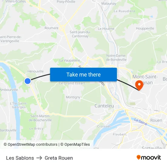 Les Sablons to Greta Rouen map